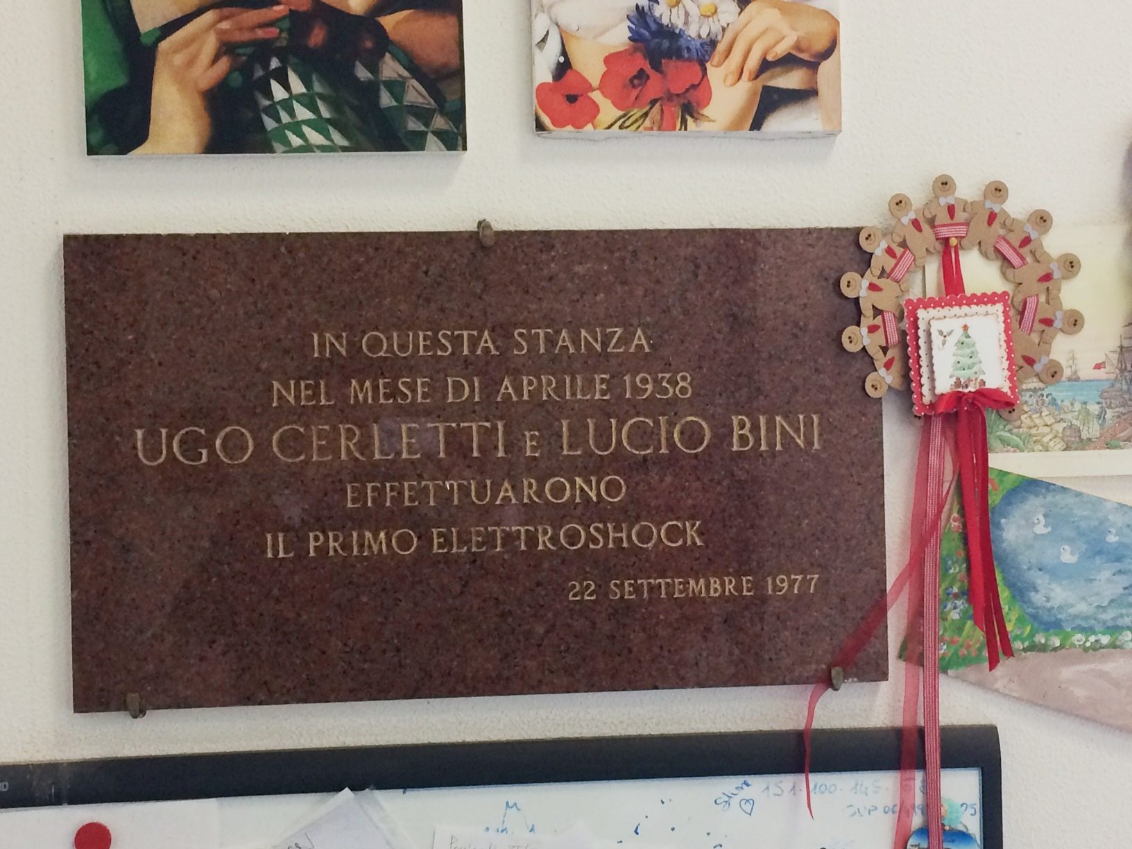 First use of Electroshock memorial tablet, Rome (by Francesco Saverio Bersani).JPG